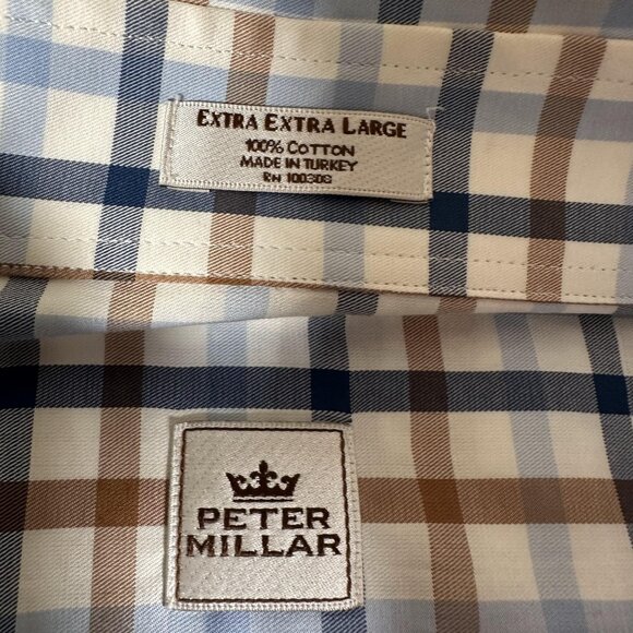 Peter Millar Shirt Men Size XXL Plaid Long Sleeve Single Pocket 100% Cotton EUC - Picture 6 of 10